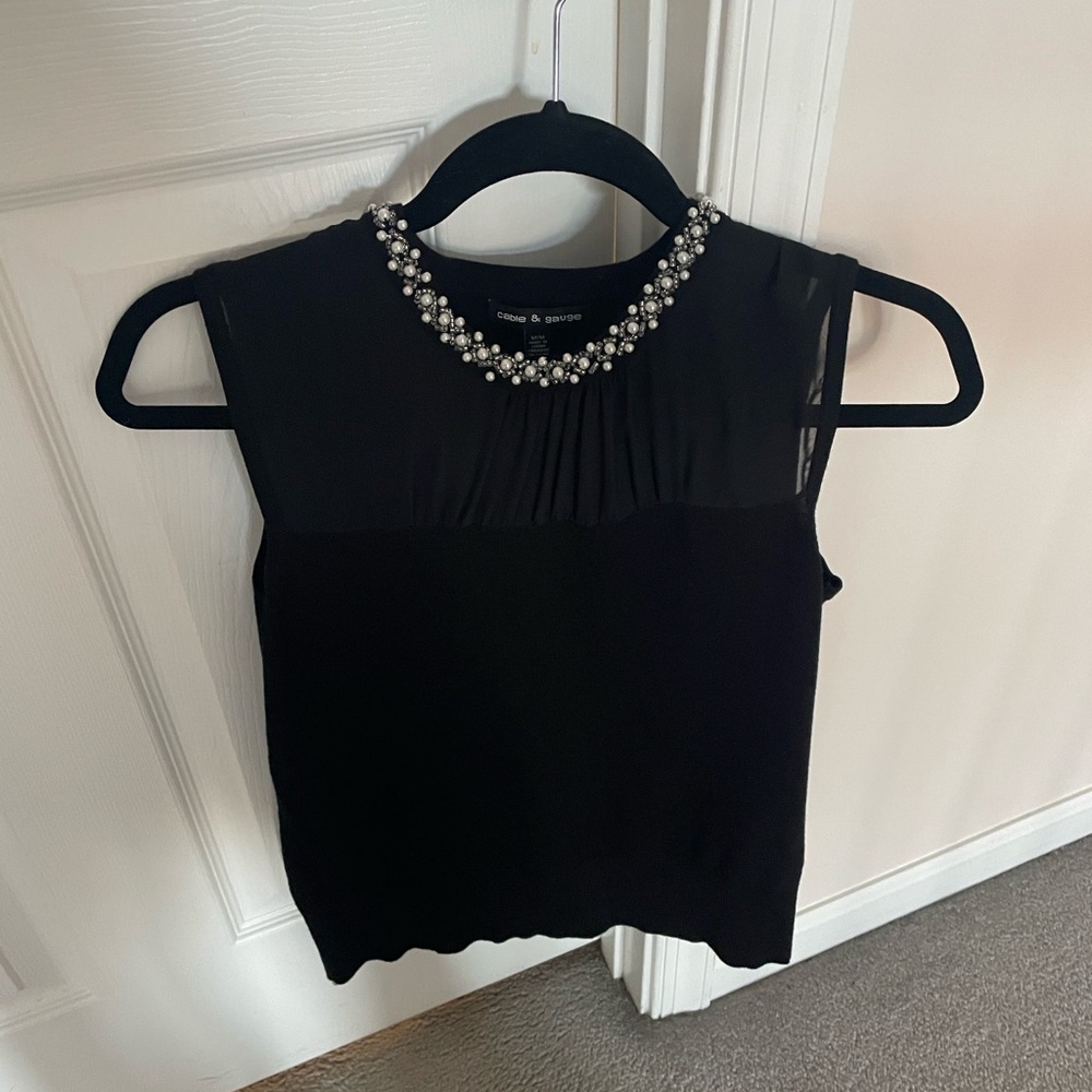 Cable & Gauge Black Top with Embellished Neckline